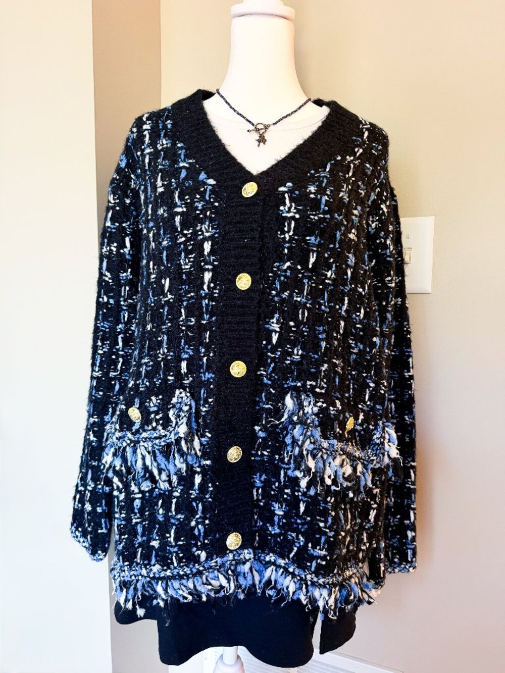 Anthropologie Tweed Fringe Cardigan Sweater - Size XS
